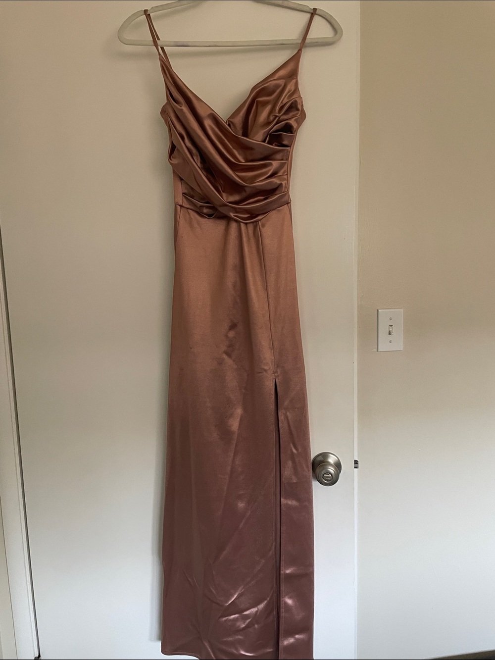 Windsor Rose Gold Satin Cowl Neck Maxi Dress